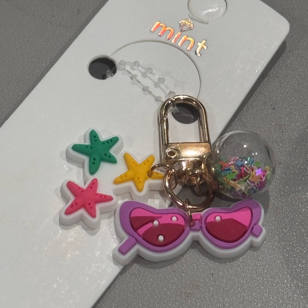 Bag Charm Mint Pink and Blue Summertime Beach Fun Key Chain stars sun glasses